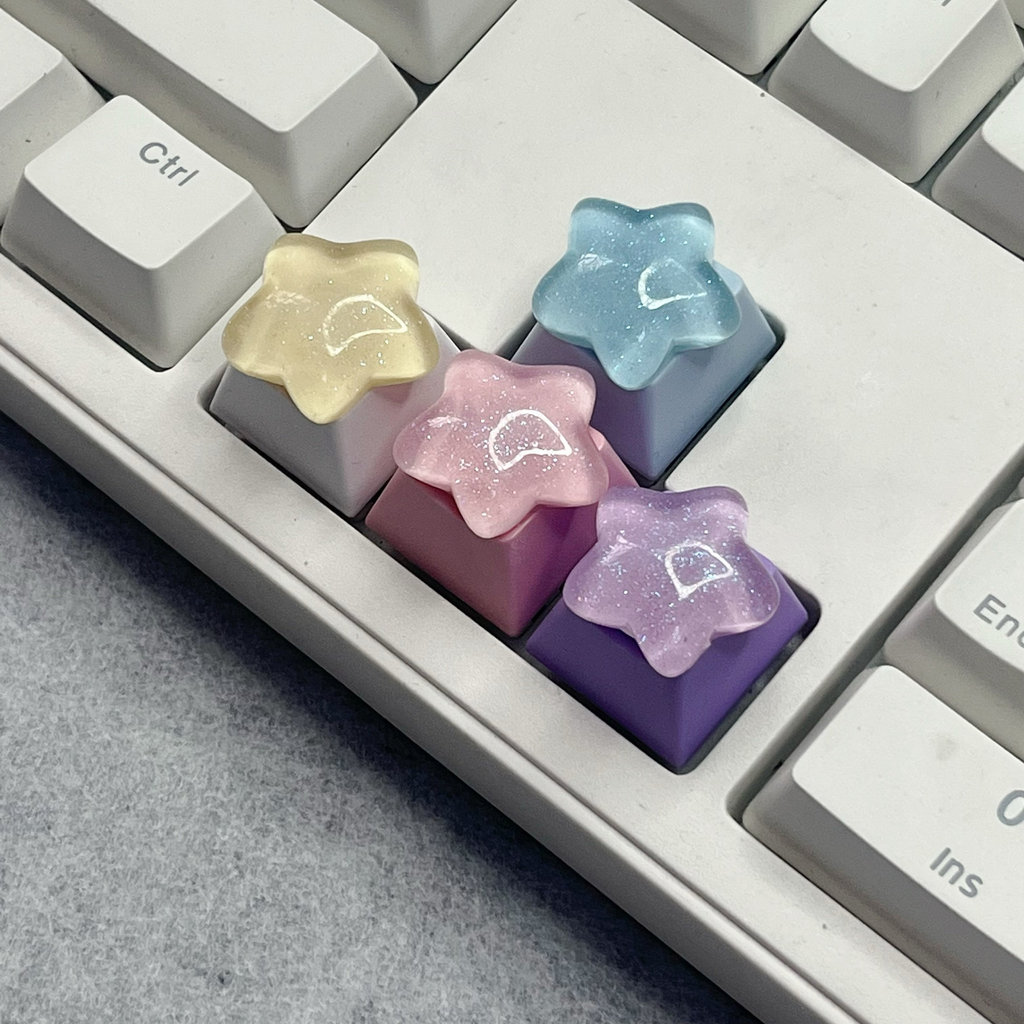 คีย์แคปใส keycap จัดส่งฟรีสี่ดาวสีเหลืองโปร่งแสงดาวแต่งเล็บสามมิติตําแหน่งทิศทางคีย์แป้นพิมพ์เครื่องกลทุ่มเท
