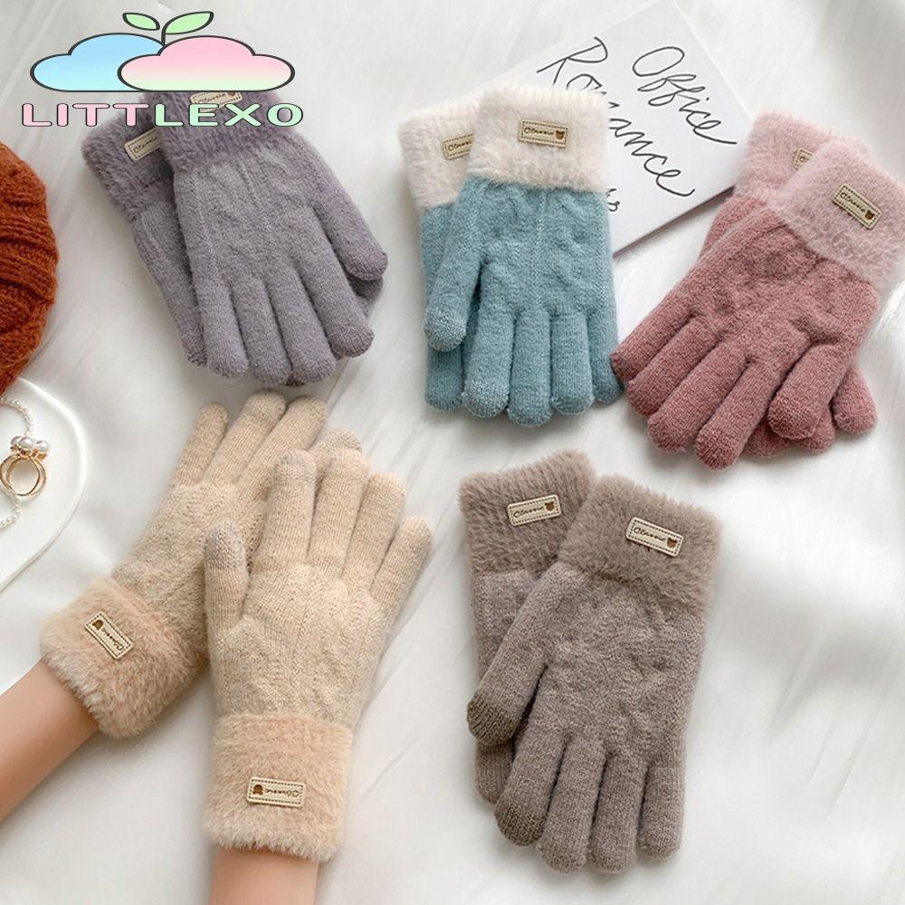 ถุงมือถัก LITTLEX, ถุงมืออุ่นเย็นกันลม, แฟชั่นหน้าจอสัมผัสหนาถุงมือสั้นฤดูใบไม้ร่วงฤดูหนาว