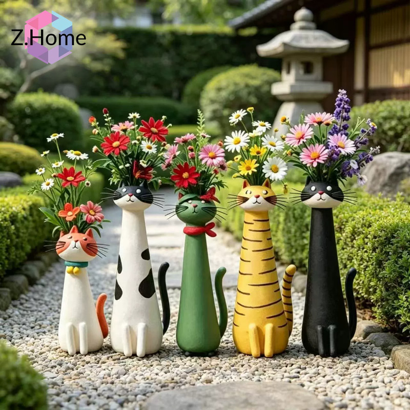 แม่มดแมวแจกันดอกไม้ แจกันแมวสุดแปลก Quirky Cat Vase เรซิน ของตกแต่งห้อง ของตกแต่งสวน