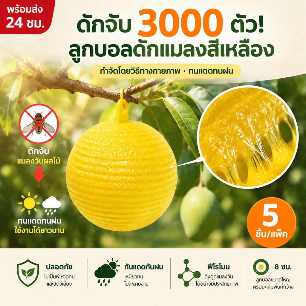 🔥รุ่นอัพเกรด 🔥ได้ผล3ปี🦟ลูกบอลดักแมลง กวาทรงพลัง กันน้ำกันแดด กาวดักแมลงหวี่ ที่ดักแมลงวันทอง กาวดักแมลงวัน ไม่ละลายกาว