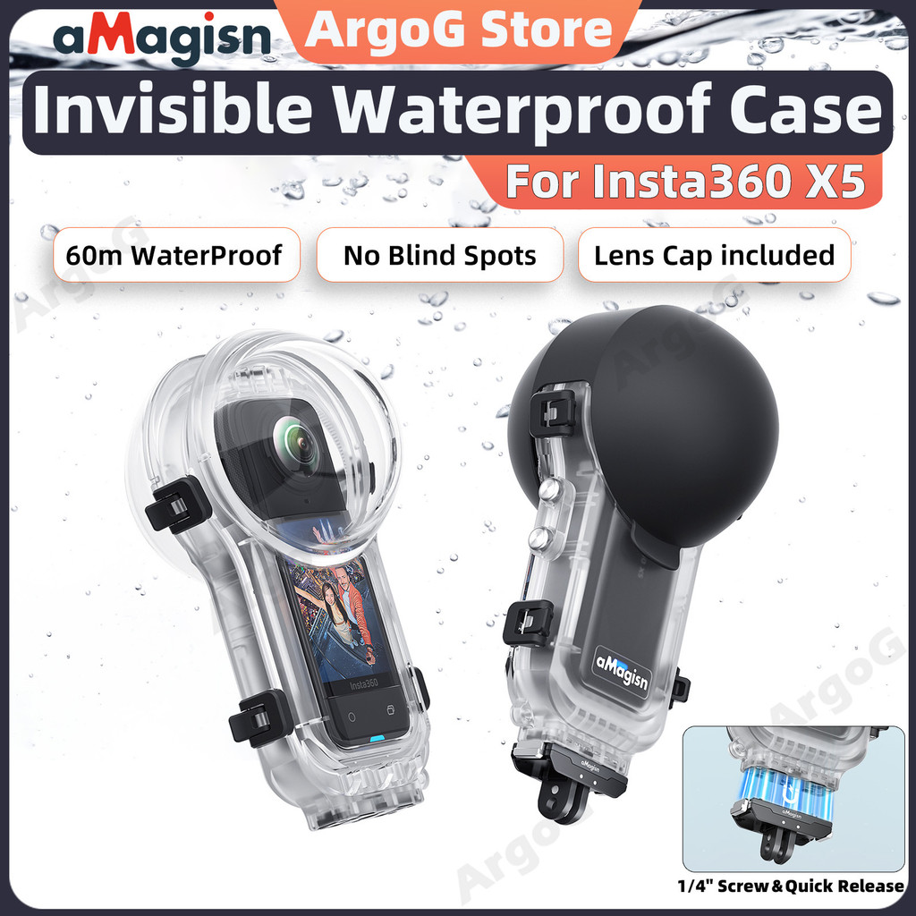 aMagisn เคสดำน้ำกันน้ำล่องหน สำหรับ Insta360 X5 ลึก 60 เมตร พร้อมขาแขวนถอดเร็ว ถ่ายใต้น้ำใสคมชัด อุปกรณ์เสริม Insta360 X5