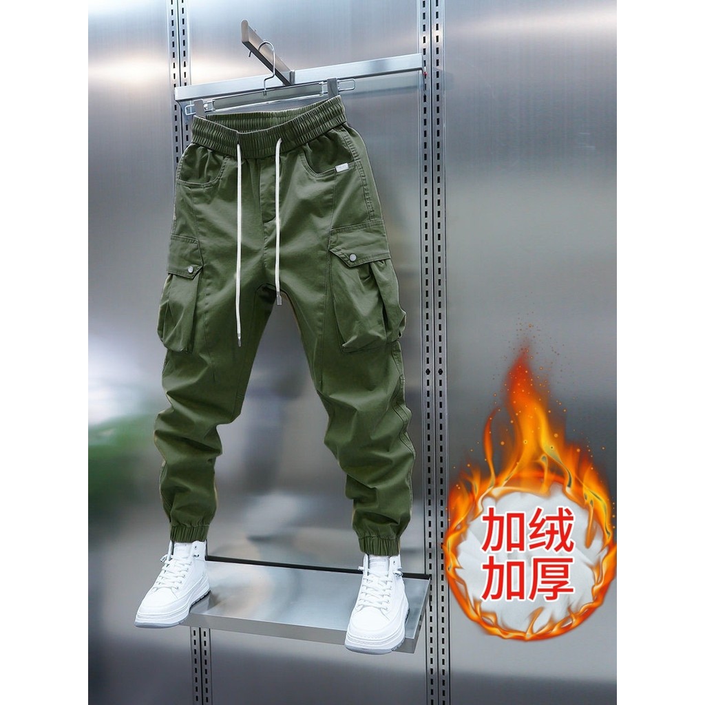 Street Wear Lining เสื้อแจ็คเก็ตหนาผู้ชาย Street Wear High Street Large Pocket Overalls Casual Pants