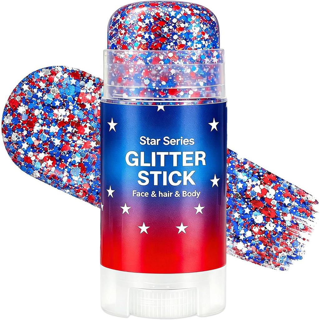 Patriotic Red White Blue Hair Glitter,4th of July Body Glitter Stick,Sparkling Face Hair Glitter,4th