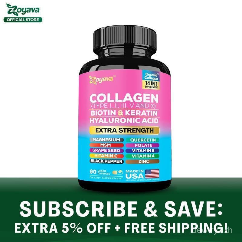 อาหารเสริมคอลลาเจน Zoyava - Type I, II, III, V และ X - พร้อม Biotin, Keratin, Hyaluronic Acid & 13+ 