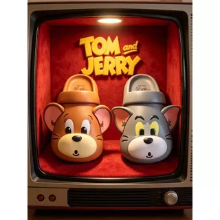 รองเท้าแตะหัวโต Tom and Jerry ของแท้ ลายการ์ตูนแมวและเมาส์ พื้นโค้ง กันลื่น แบบสวม ใส่นอกบ้านหน้าร้อน สำหรับชายหญิง