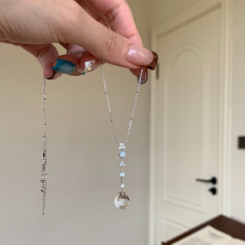 Minimalist โปร่งแสงลูกปัด Choker Micro-Pave Zirconia จี้สร้อยคอความงามแก้วใสเครื่องประดับ 8GFT