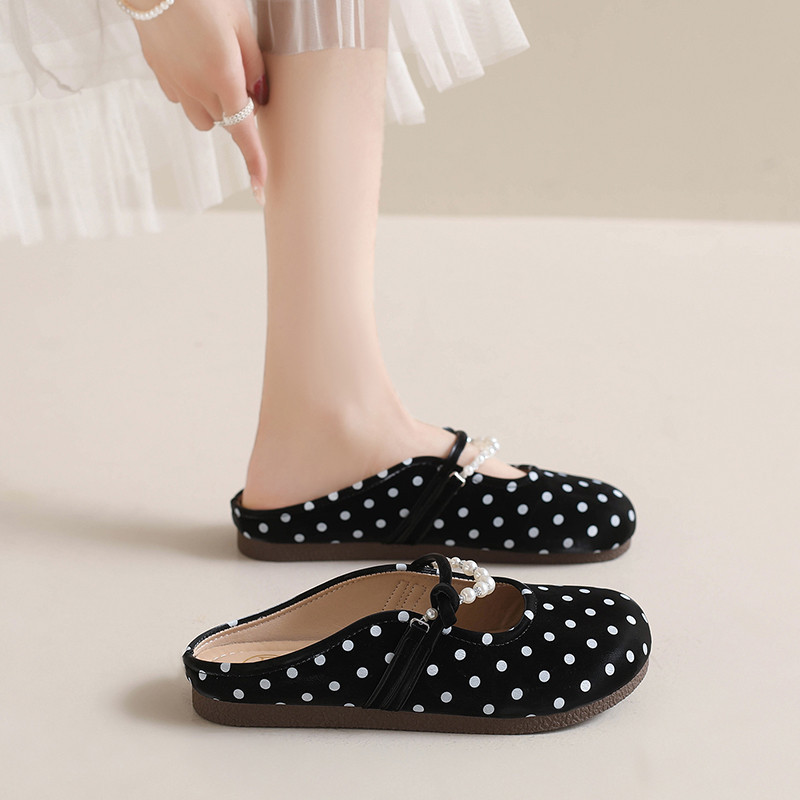 รองเท้าผู้หญิง Yong Ge LV5111-1 Mary Jane Baotou Drgging ด้านล่างแบนอเนกประสงค์ One Pedal Lazy Shoes