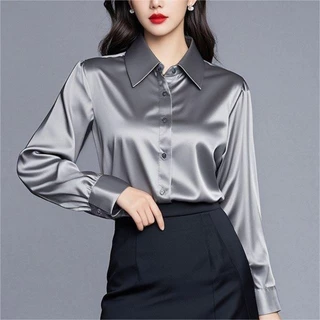 เสื้อเชิ้ตซาตินเกาหลี ผ้าลื่นใส่สบาย ขาวใสดูแพง แต่งตัวทำงาน&เดท ของใหม่2026