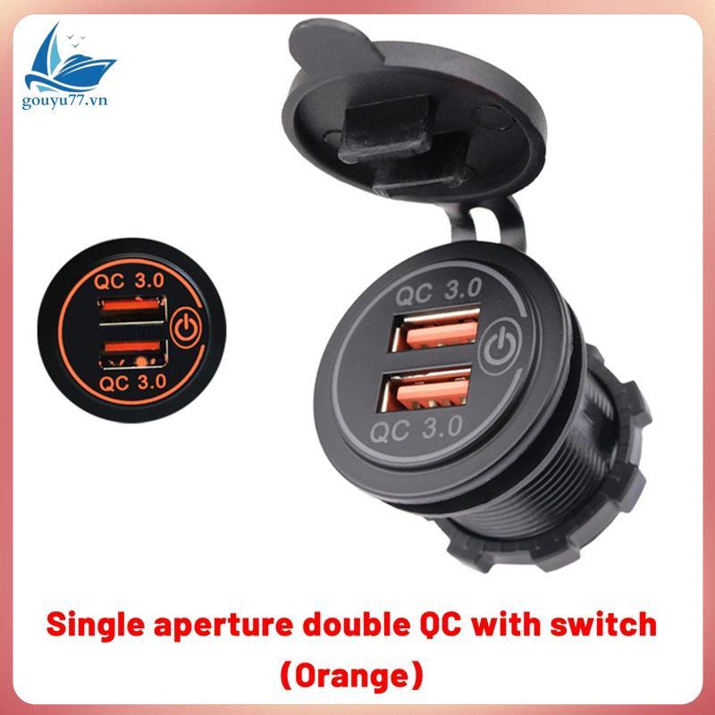 12V 36W Quick Charge 3.0 Dual USB Car Charger USB Fast Charger พร้อมสวิตช์สําหรับเรือรถจักรยานยนต์รถ