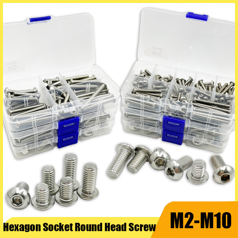 304 Stainless Steel Hexagon Hex Socket Head Button Allen Screw Set M2 - M10 Allen Hex Socket Button 