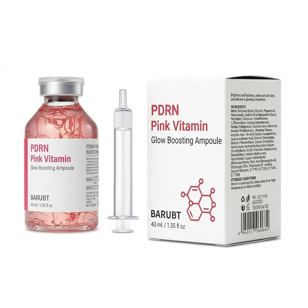 Glow Boosting PDRN Pink Vitamin Ampoule 1.35 ออนซ์, Copper Peptides & Vitamin B12 Serum for Face wit