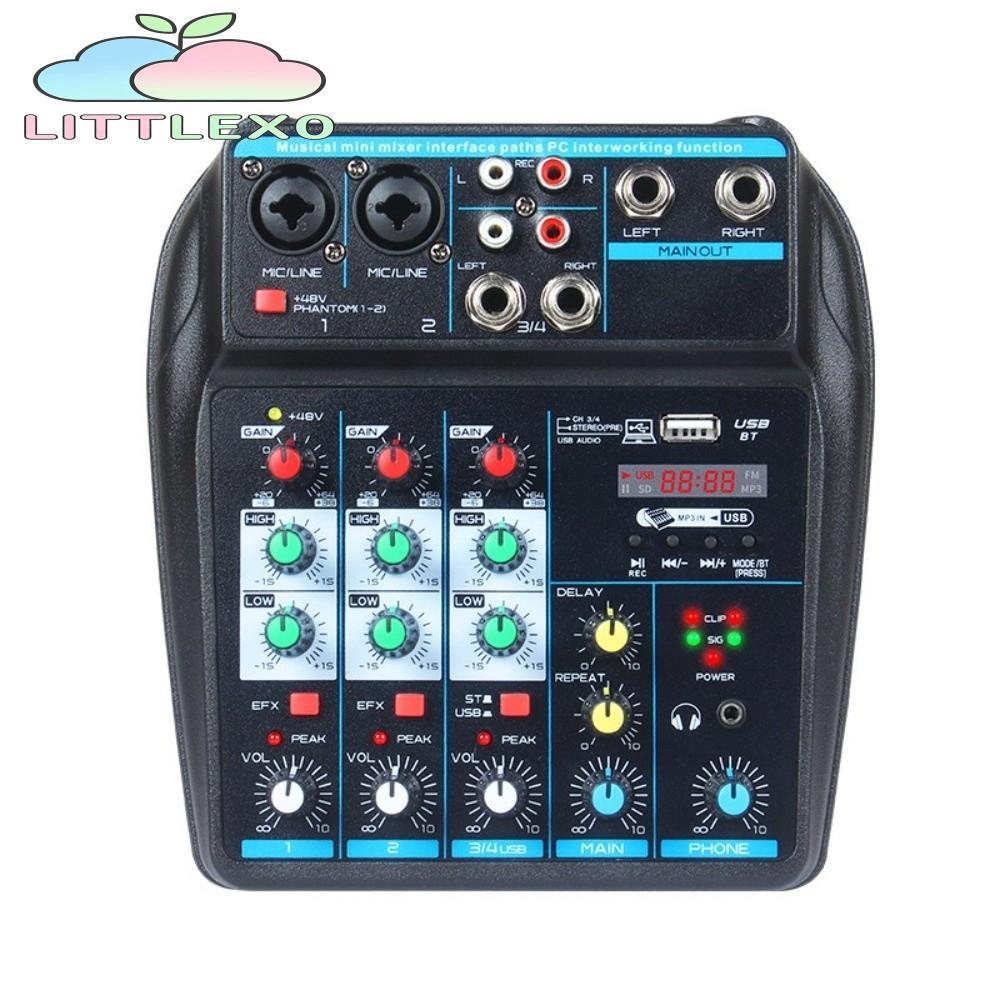 LITTLEX Audio Mixer, Bluetooth Monitor Karaoke System DJ Console Mixer, 48V Phantom Power 4-Channel 