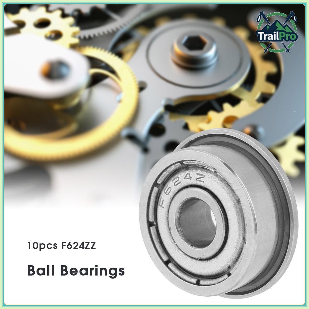 TrailPro Flanged Ball Bearing 10pcs F624ZZ High Rate Miniature 4x13x5 มม.Double-Shielded เดี่ยวแถวลู