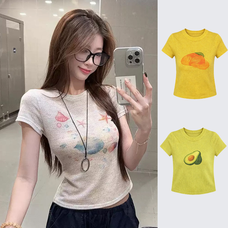 ตลกพิมพ์ทีเสื้อ2026ฤดูร้อนผู้หญิงคอลูกเรือแขนสั้นปกติไหล่สลิมฟิตพืชยอดนิยมน่ารักกราฟิกทีนุ่มระบายอากาศโพลีเอสเตอร์สําหรับทุกวันบีชพรรคสว