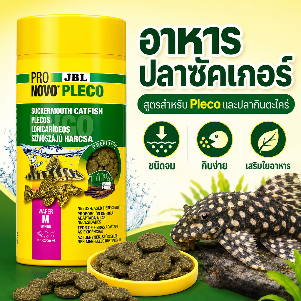 อาหารปลา JBL PRONovo Pleco WAFER M - อาหารหลักสำหรับปลาสายพันธุ์ซักเกอร์ (53g / 100ml)