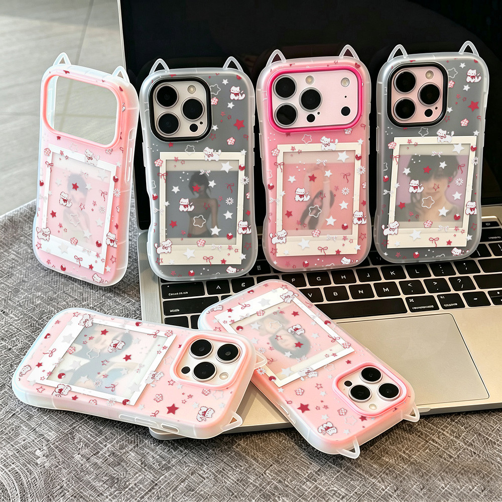 2 in 1 เคส for iPhone 13 11 15 16 Promax 17 Pro Max เคสไอโฟน 13 14 12 เคสไอโฟน 16 pro max เคสโทรศัพท์ หูแมวการ์ตูน เคส