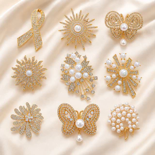 คริสตัลเพิร์ลเข็มกลัดคอลเลกชัน Rhinestone Statement Pins เครื่องประดับแฟชั่น 18 รูปแบบ