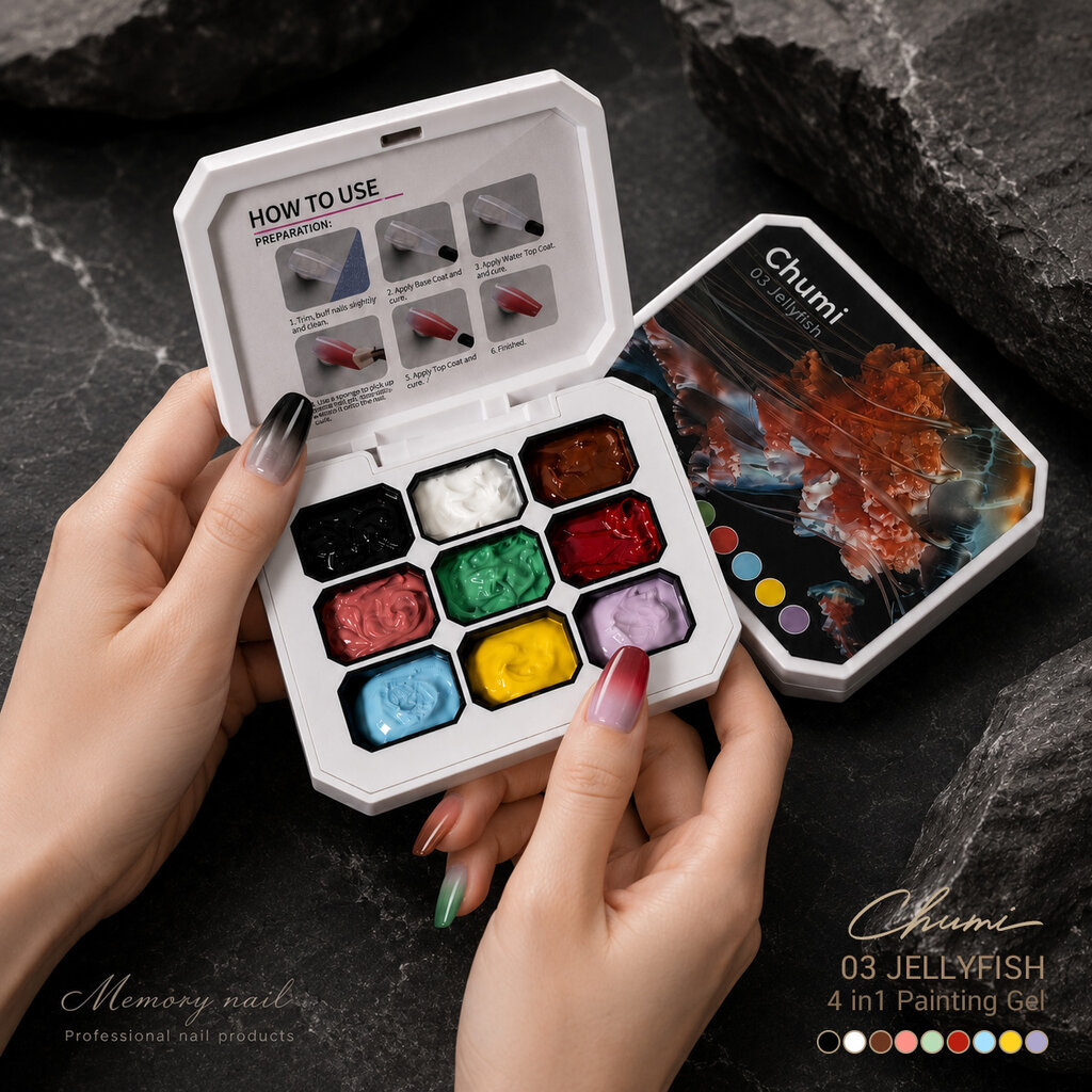 Chumi 03 JELLYFISH สีเพ้นท์เล็บ ตลับ9สี สีทาเล็บ 4in1 ปัดออมเบร ไล่สี วาดลาย ปั๊มลาย ขัดผง พร้อมส่ง