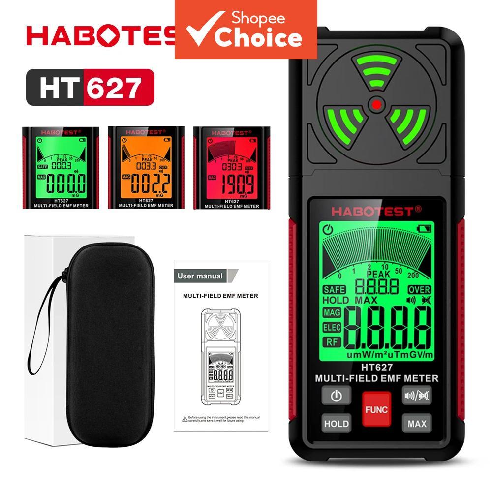 One Piece HABOTEST HT627 EMF Meter, เครื่องตรวจจับรังสีแม่เหล็กไฟฟ้า 3-In-1 สําหรับแม่เหล็กไฟฟ้าและการวัด RF