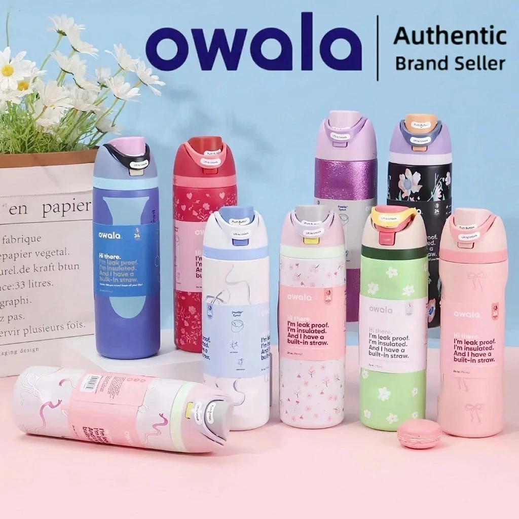 🔥 Owala FreeSip 24/32oz แก้วเก็บความเย็นสแตนเลส กันหก หลอดในตัว เก็บความเย็น24ชม. ของแท้ USA พร้อมส่ง