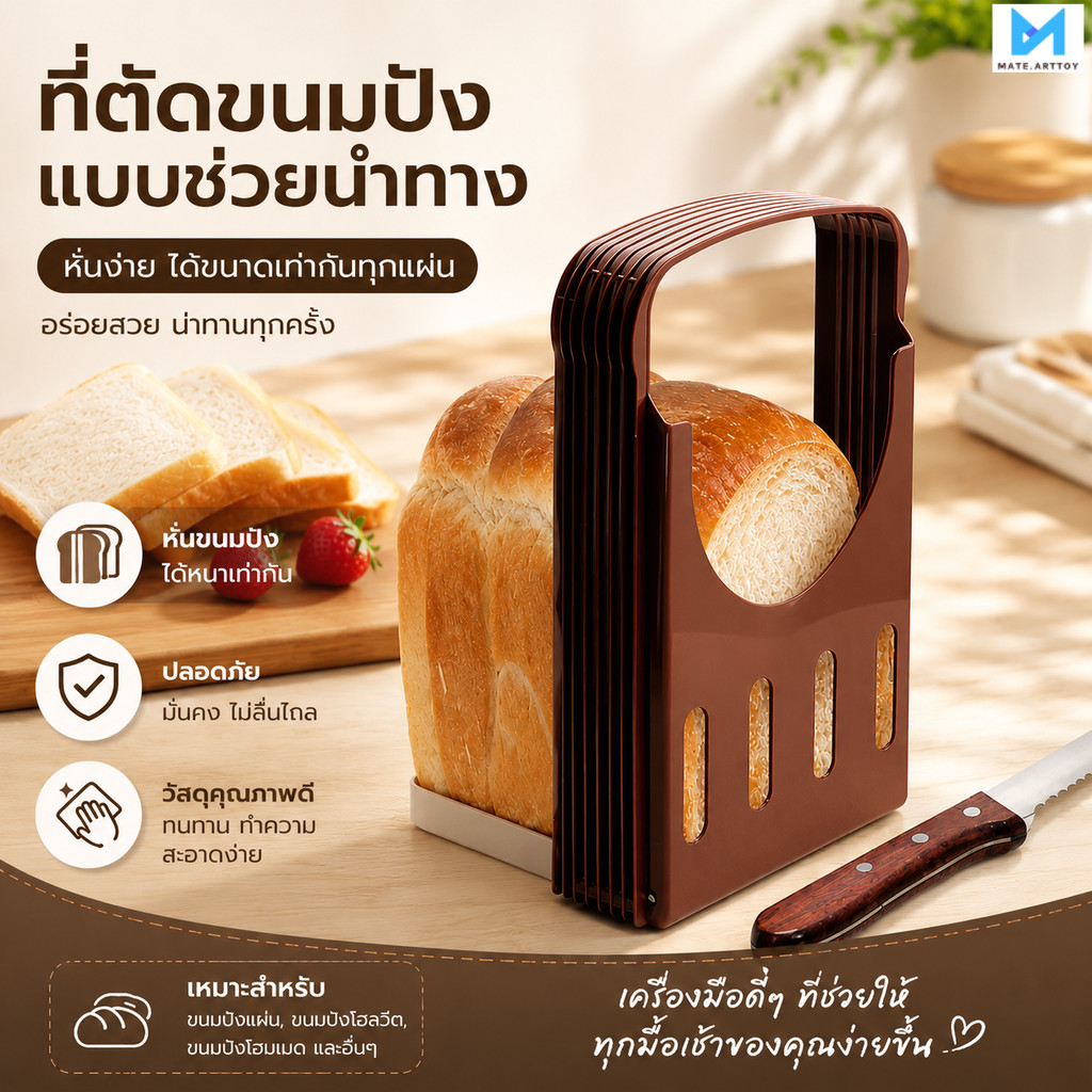 ที่หั่นขนมปังปิ้ง ที่หั่นขนมปังพับได้ อุปกรณ์ทำเบเกอรี่ ปรับความหนาได้ ทนทาน ที่หั่นขนมปังสำหรับอาหารเช้า