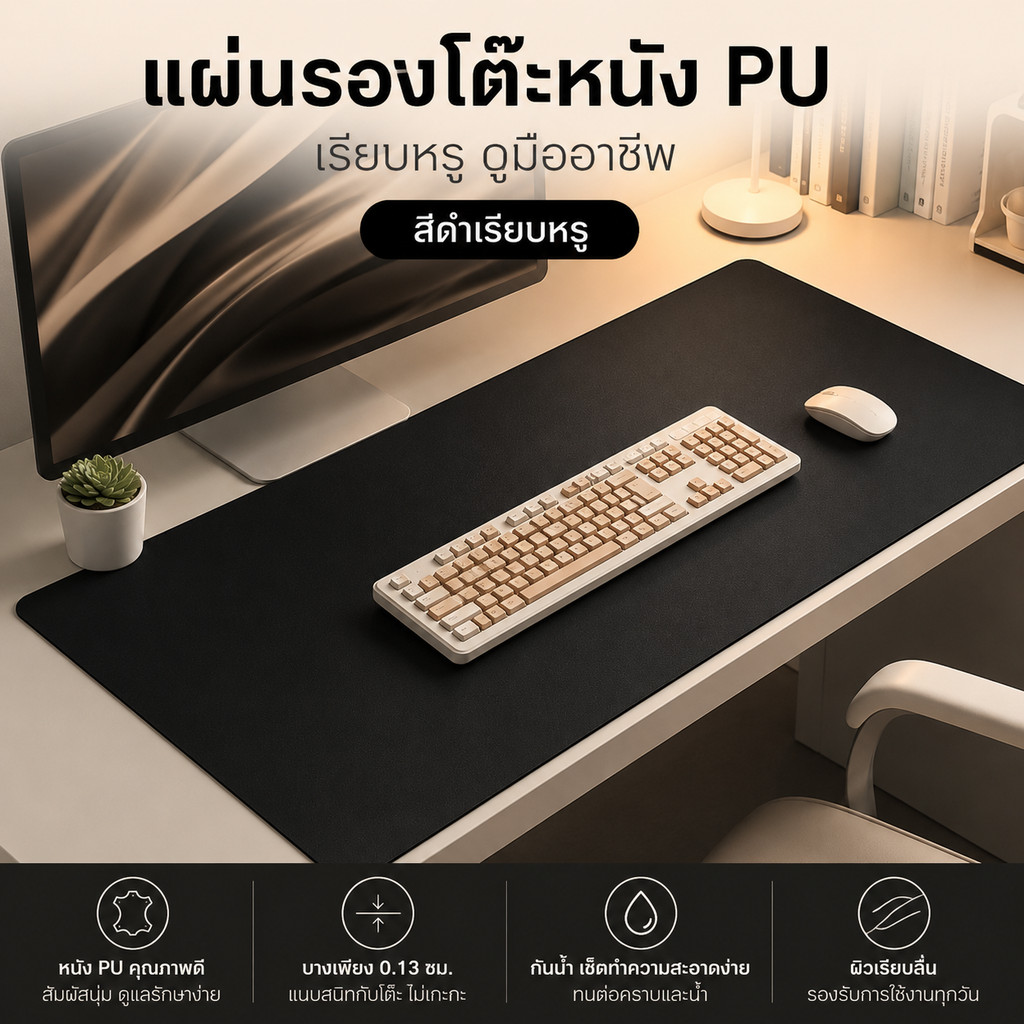 แผ่นรองโต๊ะหนัง PU ขนาดใหญ่ กันน้ำกันเปื้อน ผิวเรียบเนียน สำหรับเมาส์ คีย์บอร์ด ตกแต่งโต๊ะทำงานและโต๊ะเกม