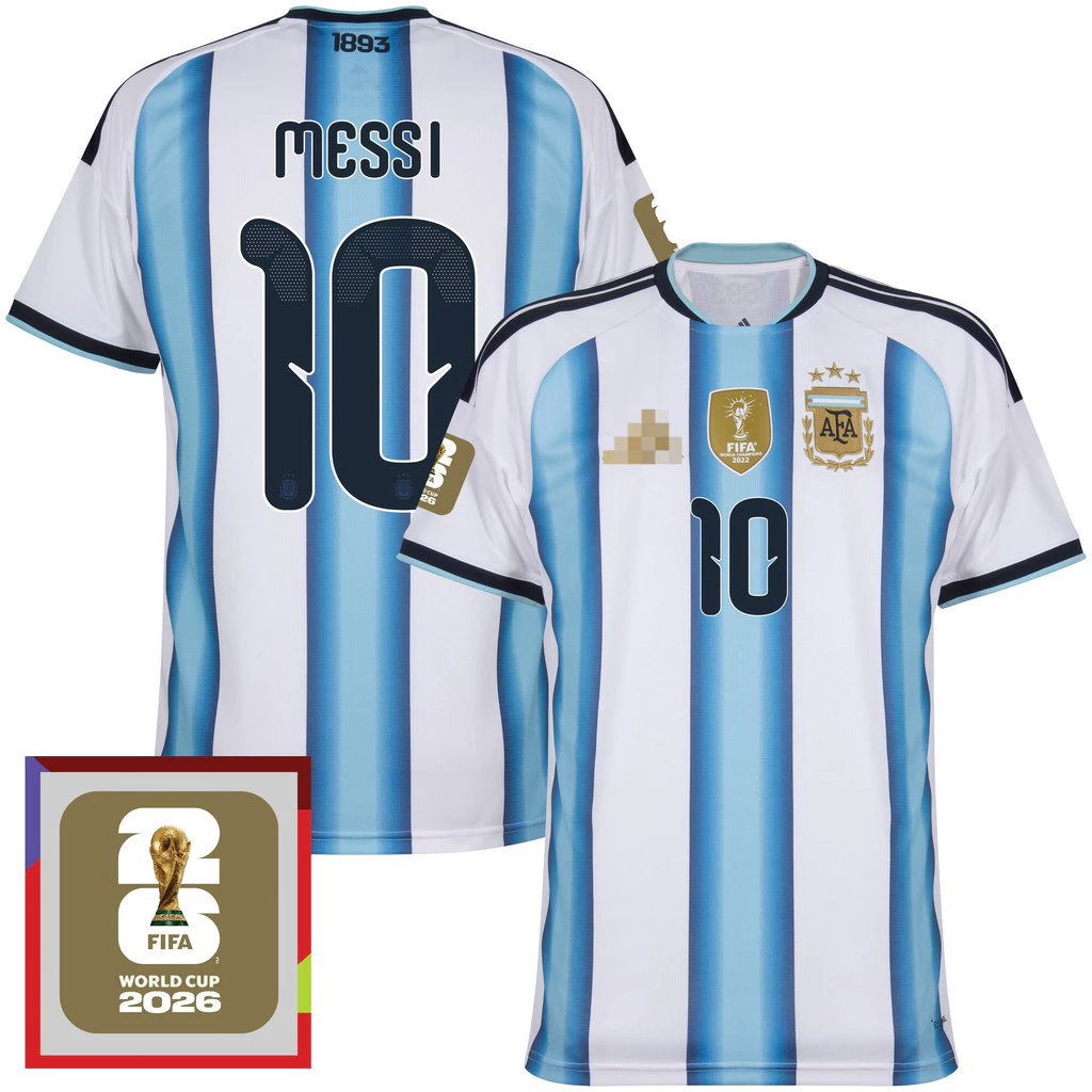 เสื้อบอลทีมอาร์เจนติน่า ฟุตบอลโลก เหย้า 3 ดาวแชมป์โลก เมสซี่เบอร์10 แขนสั้น ผ้าแห้งเร็ว Unisex