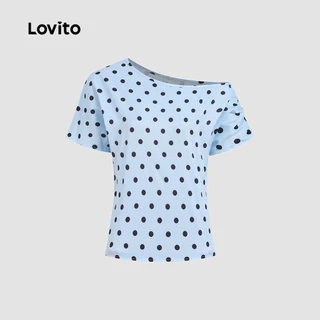 (New Arrival) Lovito เสื้อเบลาส์ผู้หญิง ดีไซน์หรูหรา แบบไม่สมมาตร ดีไซน์ไหล่เปิด เหมาะสําหรับฤดูใบไม้ผลิและฤดูร้อน L199ED401