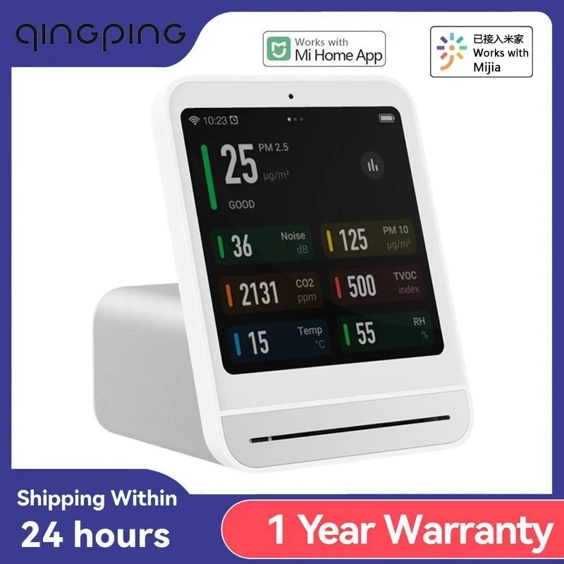 Qingping Air Detector 2 สมาร์ท Home Touch Screen ควบคุมอุณหภูมิความชื้นเซนเซอร์ CO2 PM2.5 คุณภาพ Mon