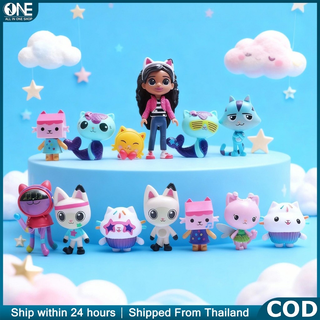 โมเดล Gabby's Dollhouse 13 ชิ้น ฟิกเกอร์ บ้านตุ๊กตาของแกบบี้ ของเล่นเด็ก ตุ๊กตาแมว น่ารักมาก