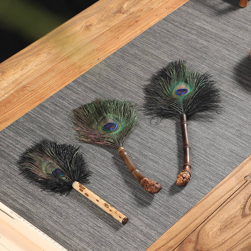 Bamboo peacock feather duster, purple bamboo root ostrich feather duster, chicken feather duster for