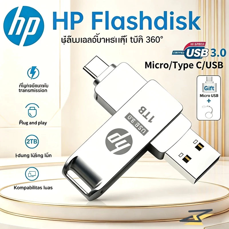Thumbdrive HP แฟลชไดร์ฟ TypeC 1TB สําหรับโทรศัพท์มือถือ 512GB แฟลชไดร์ฟไอโฟน 2TB Flashdrive TypeC