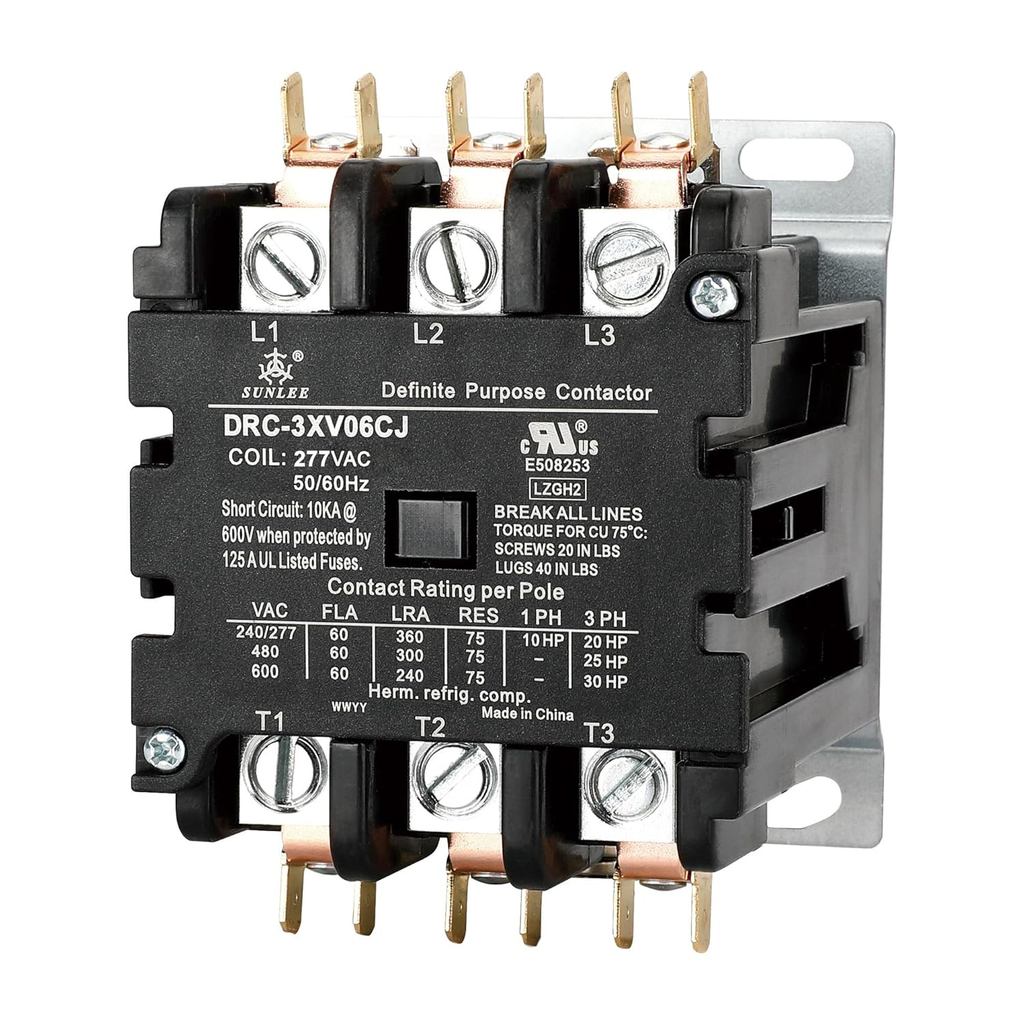 SUNLEE 60 Amp 75 RES 3 Pole 277v Coil SunLee DP Contactor A2L Compliant UL Recognized & ได้รับการอนุ
