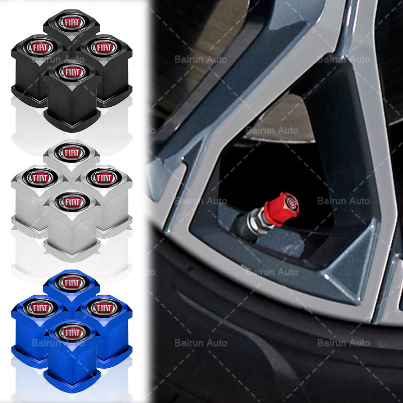 2/4pcs โลโก้รถยางป้องกันหมวกสแควร์ล้อรถ Tyre สําหรับ Fiat 500 500L 500X 124 Bravo Freemont Panda Pun