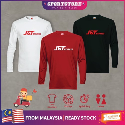 J&t Express2 เสื้อยืดแขนยาว Unisex Female&male ไมโครไฟเบอร์ 100%; Baju Express Lelaki & Perempuan Oe