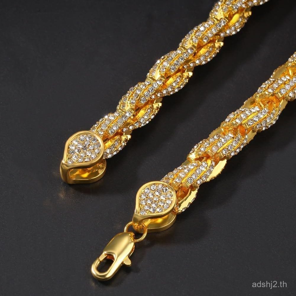 9mmIcedOutTwistedRopeChainสร้อยคอสร้อยข้อมือ,Pendant-Compatible,Golden/Silvery/RoseGold,7-9 Bracelet