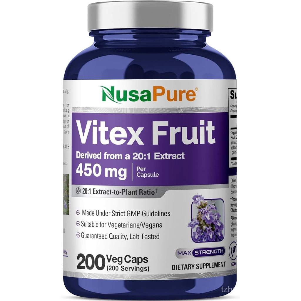 NusaPure Vitex Chasteberry Capsules, 450 มก., 200 แคปซูลผัก (ไม่ใช่จีเอ็มโอ, มังสวิรัติ)
