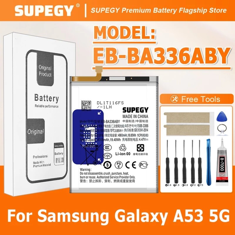 2026 YEARS SUPEGY คุณภาพสูง EB-BA336ABY แบตเตอรี่สําหรับ Samsung Galaxy A53 5G/A53 แบตเตอรี่ + เครื่