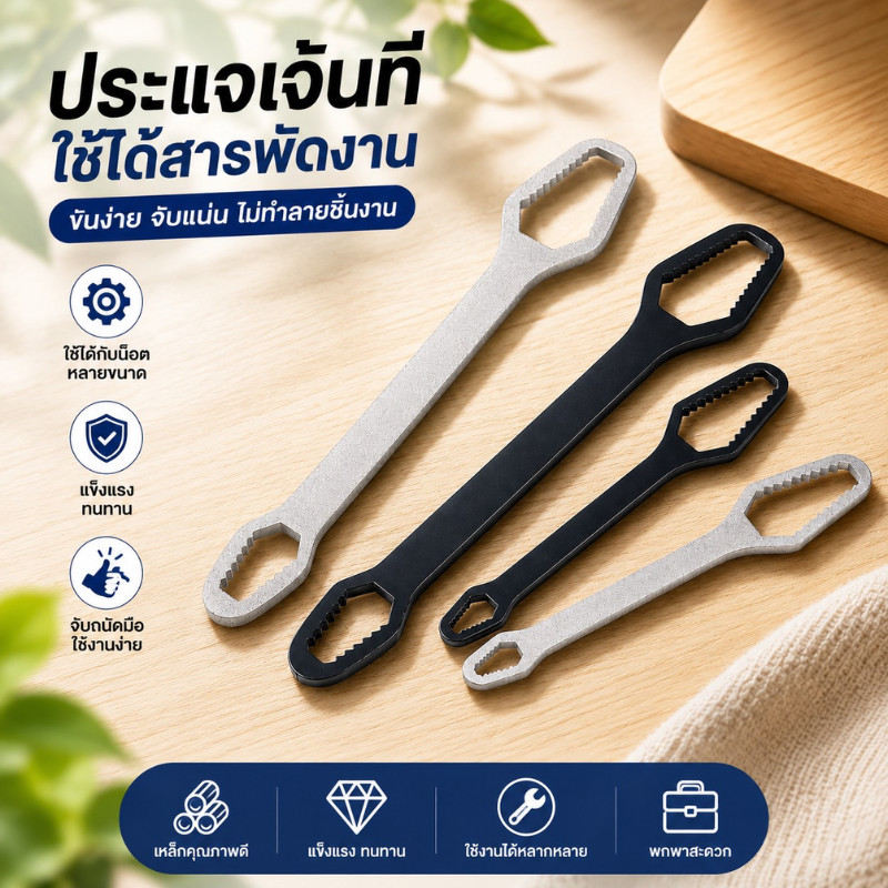 ZJ HOME ประแจอเนกประสงค์ 8-22mm. บล็อคขันน๊อต 15in1 ปากตาย ครอบจักรวาล ประแจขันน๊อต หกเหลี่ยม ประแจข้าง