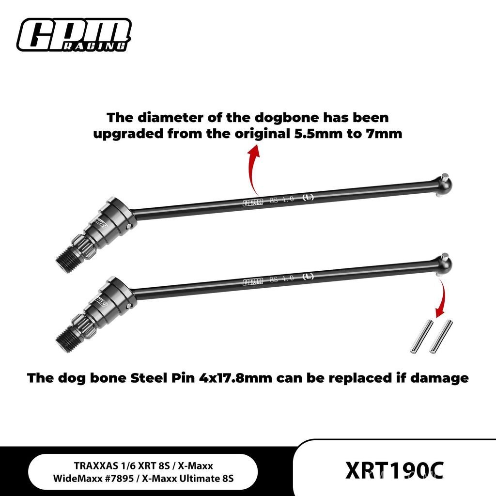 TRAXXAS-1/5 X-MAXX 6S/8S XRT เหล็กคาร์บอนขนาดกลางด้านหน้าด้านหลัง Universal Drive Shaft