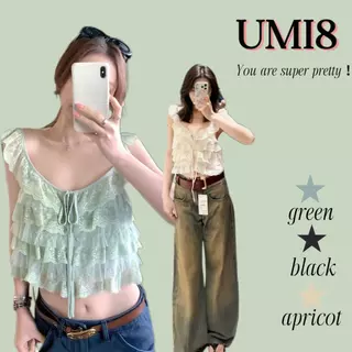 UMI8💝【ในสต็อก】💝 เสื้อสายเดี่ยวสำหรับผู้หญิงฤดูร้อน สไตล์ใหม่ปี 2026 ดีไซน์ลูกไม้ฝรั่งเศสสั้น ช่วยให้ดูผอมเพรียว แขนกุด