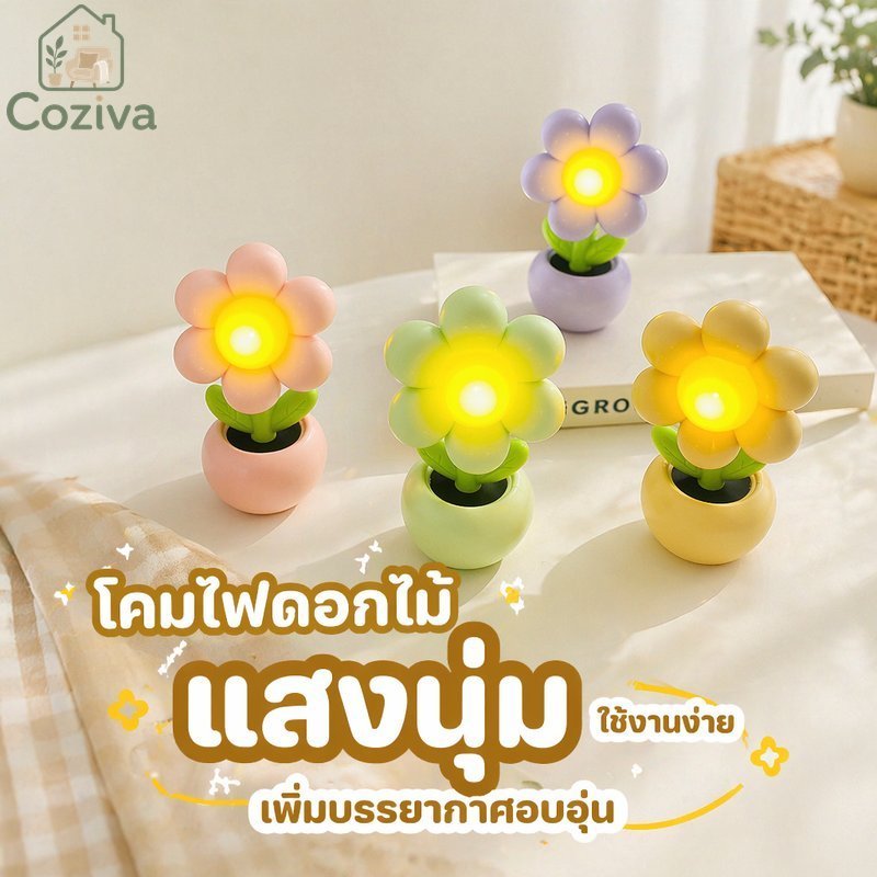 โคมไฟตั้งโต๊ะขนาดเล็กออกแบบกระถางดอกไม้360ปรับหัวนุ่มแสงสีขาวห้องนอนตกแต่งโต๊ะ