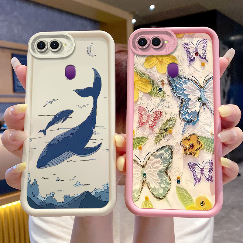 สําหรับ OPPO F9 CPH1823 CPH1883 CPH1825 เคสโทรศัพท์กันกระแทก Matte ซิลิโคนปลอกสัตว์ทะเล Shark Whale กล้องป้องกันปกหลัง