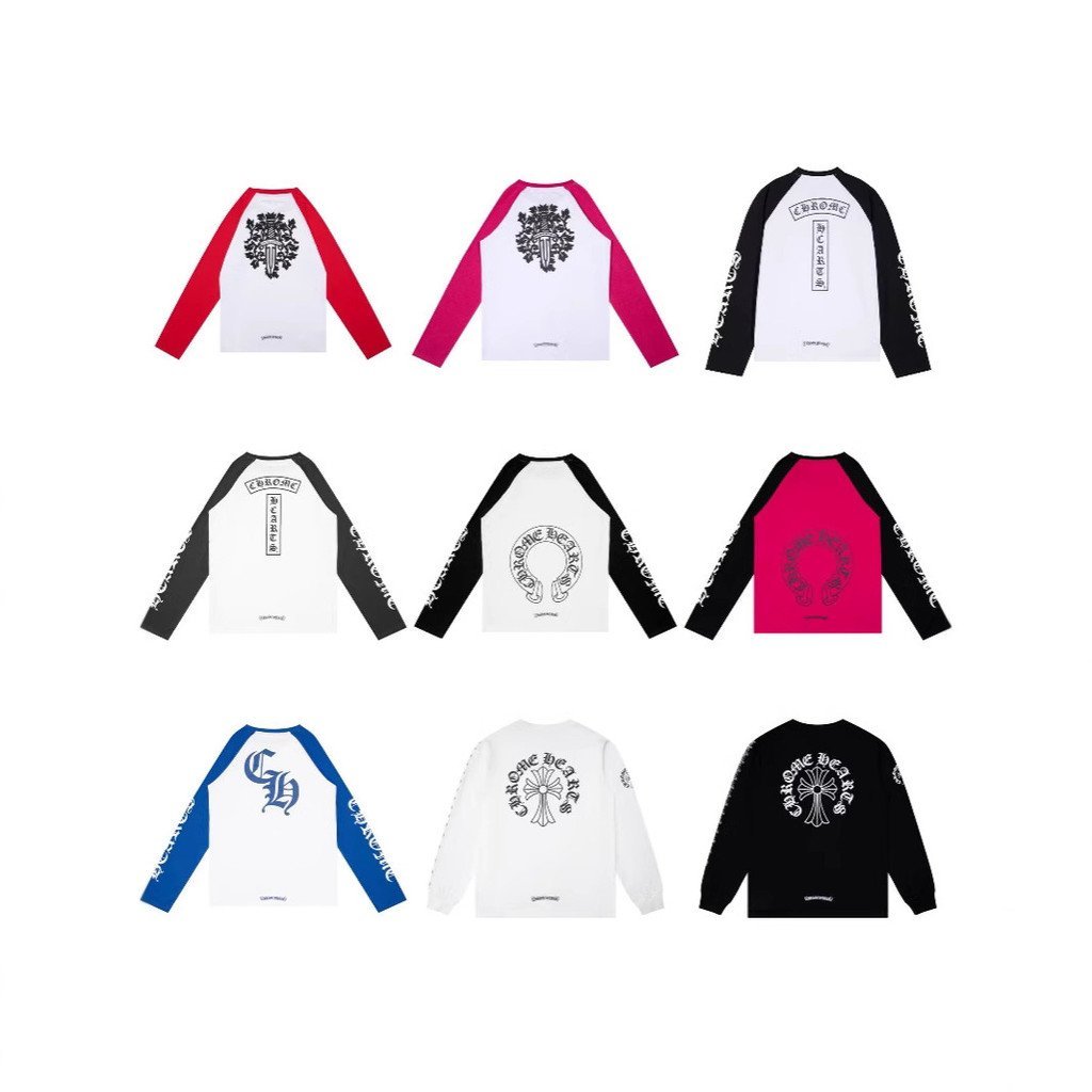 [ขายร้อน] รุ่นสูง Chrome Hearts 25ss Chrome Hearts Chrome Hearts พิมพ์แขนยาวผู้ชายผู้หญิง Raglan แขน