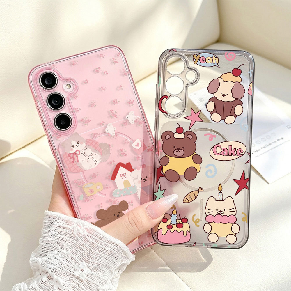 เค้กหมี โปร่งใสแบบฝ้า เคส For Samsung A07 A17 A57 A56 A55 A06 A16 A54 A53 A36 A37 A15 A34 S26 UItra TPU เคสโทรศัพท์