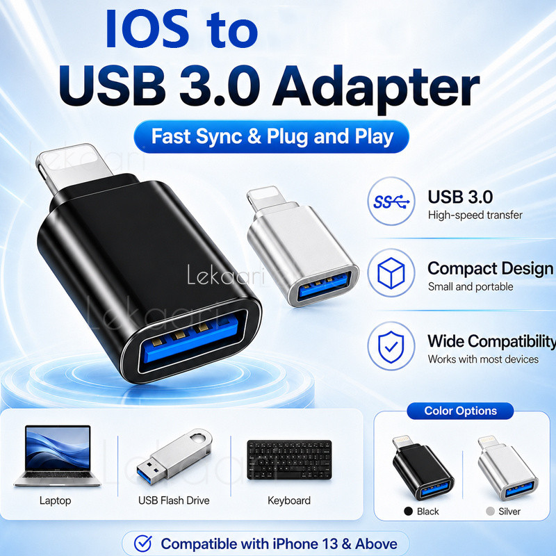 อะแดปเตอร์ OTG โลหะ ios เป็น USB A 3.0 หญิง Plug and Play Data Transfer Converter สําหรับ iPhone 13 