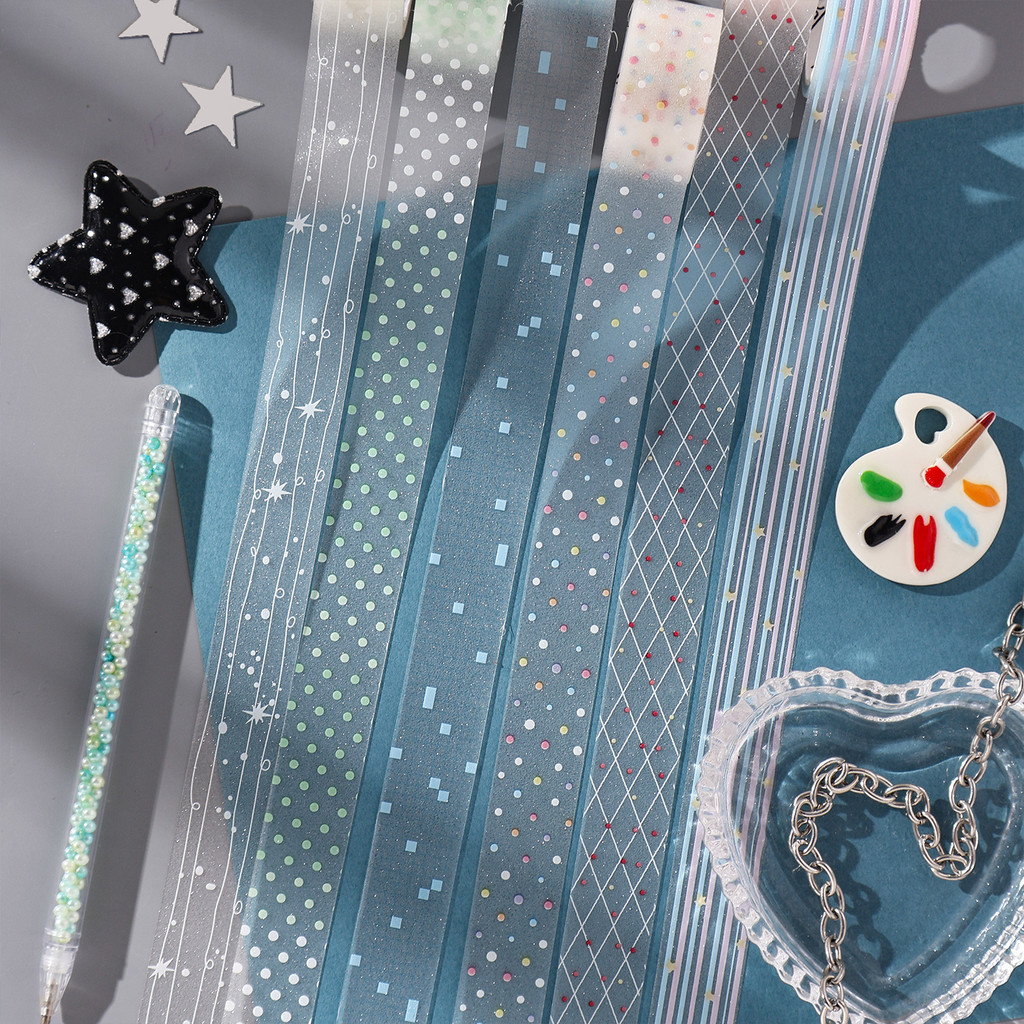 พร้อมสต็อก 20 มม. * 2 เมตร Polka Dot Fine Flash PET คู่มือเทปสติกเกอร์ประเภทคู่มือตกแต่งเทปนักเรียนคู่มือ Collage เทปฐาน