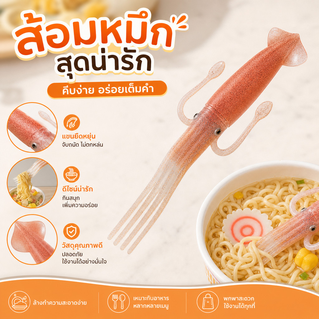 MAI น่าสนใจ ส้อมปลาหมึก รูปร่างปลาหมึก เครื่องใช้บนโต๊ะอาหาร