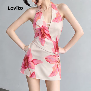 (New Arrival) Lovito ชุดเดรสโบโฮผู้หญิงเรียบง่ายสไตล์ฤดูใบไม้ผลิ/ฤดูร้อน วันหยุด เกาหลี อินเทรนด์ เดรสเที่ยวเขา DRK8TD112