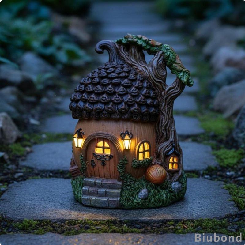 [Biubond] พลังงานแสงอาทิตย์ Acorn House อัตโนมัติ On/deactivate Lighted Fairy House Weatherproof Aco